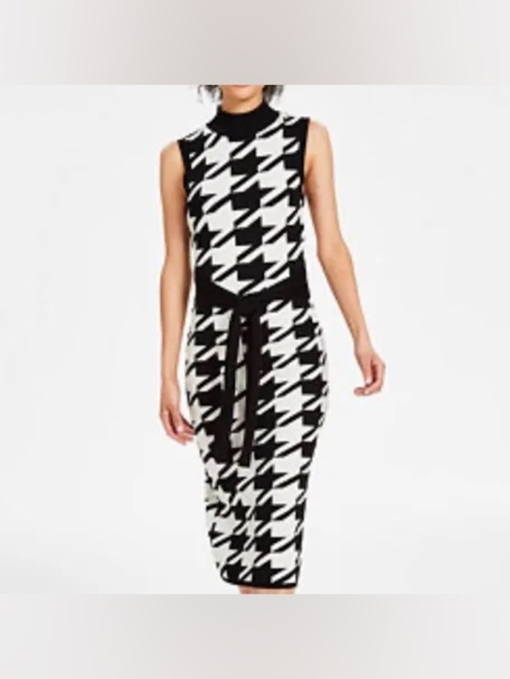 INC International Concepts Black and White Knit Dress with Waist Tie